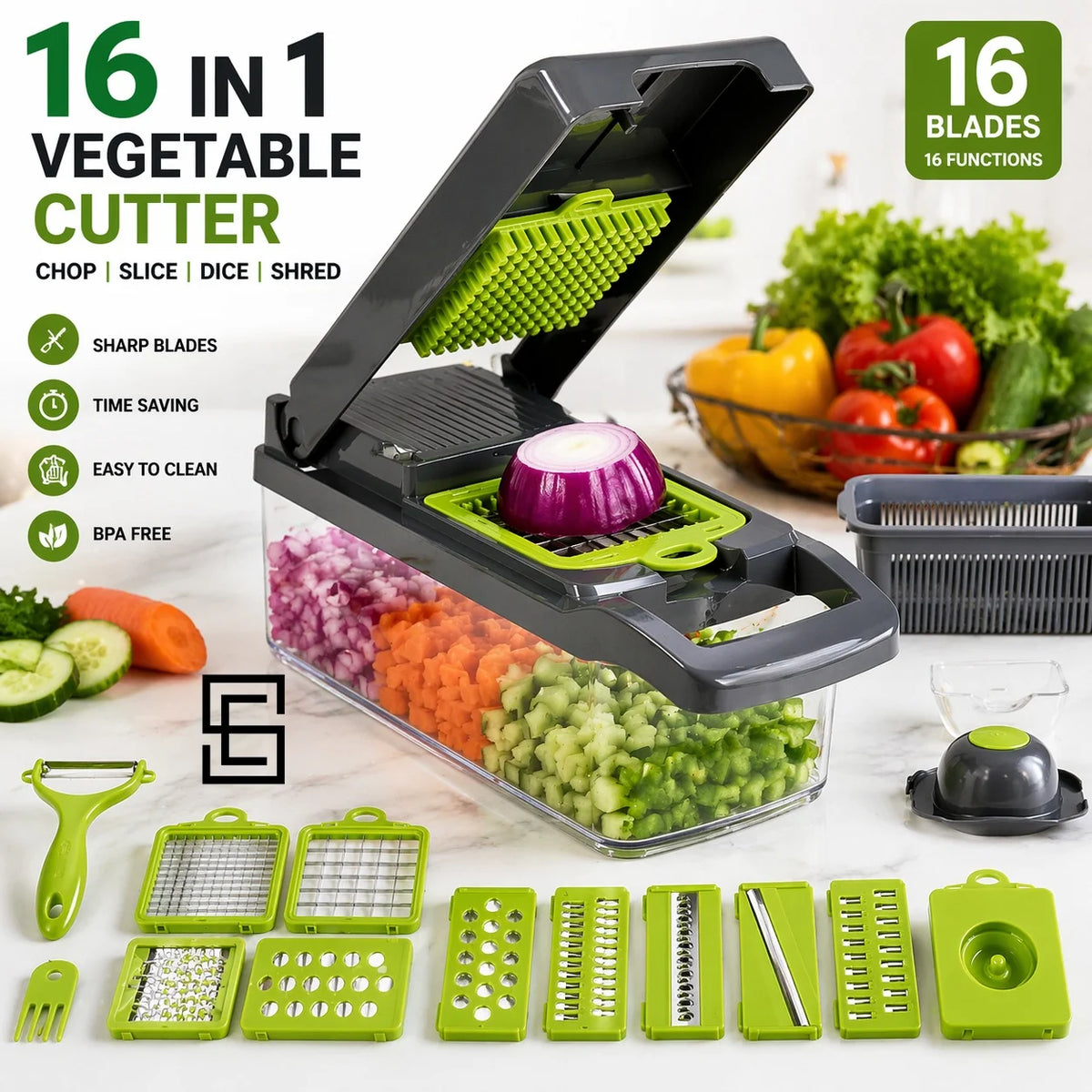 16-in-1 Multifunctional Vegetable Chopper & Slicer Set