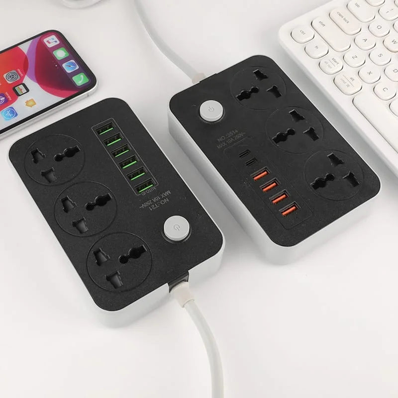 Universal Power Strip Extension Socket with USB & Type-C Ports