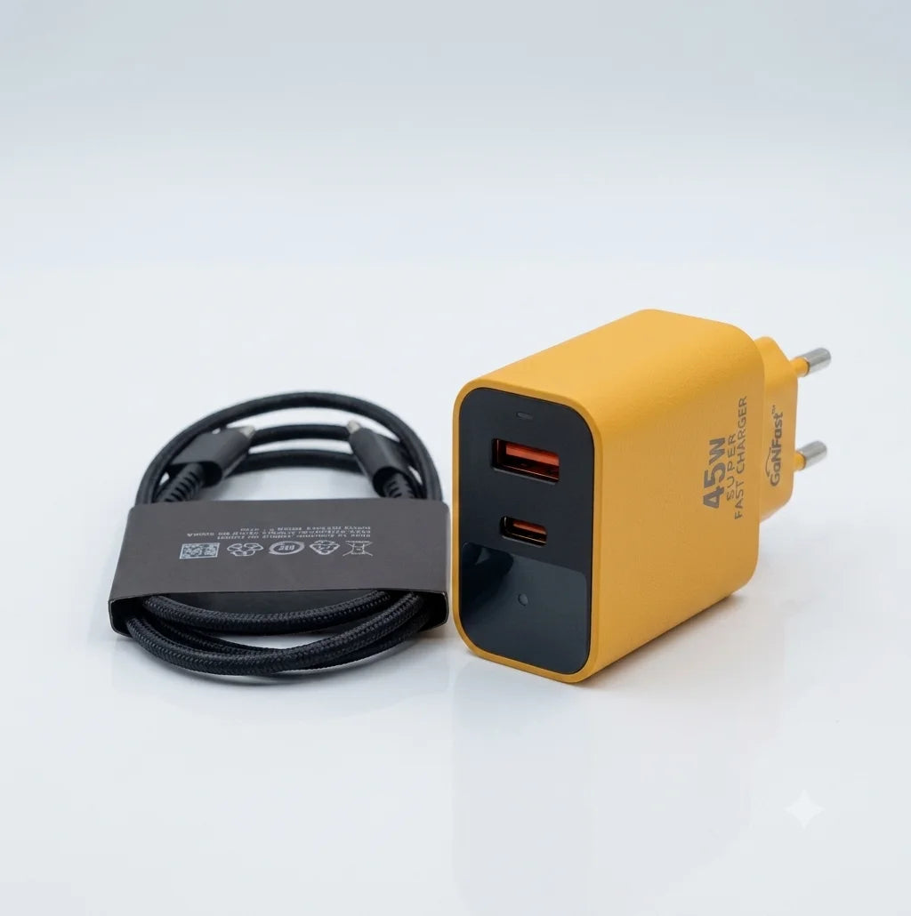 45W Dual Port Fast Charger with Digital LED Display & Cable